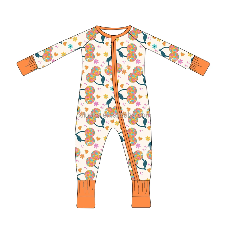New Arrival Summer Custom Print 95%Bamboo 5% Spandex Fabric One Piece Baby Zippy