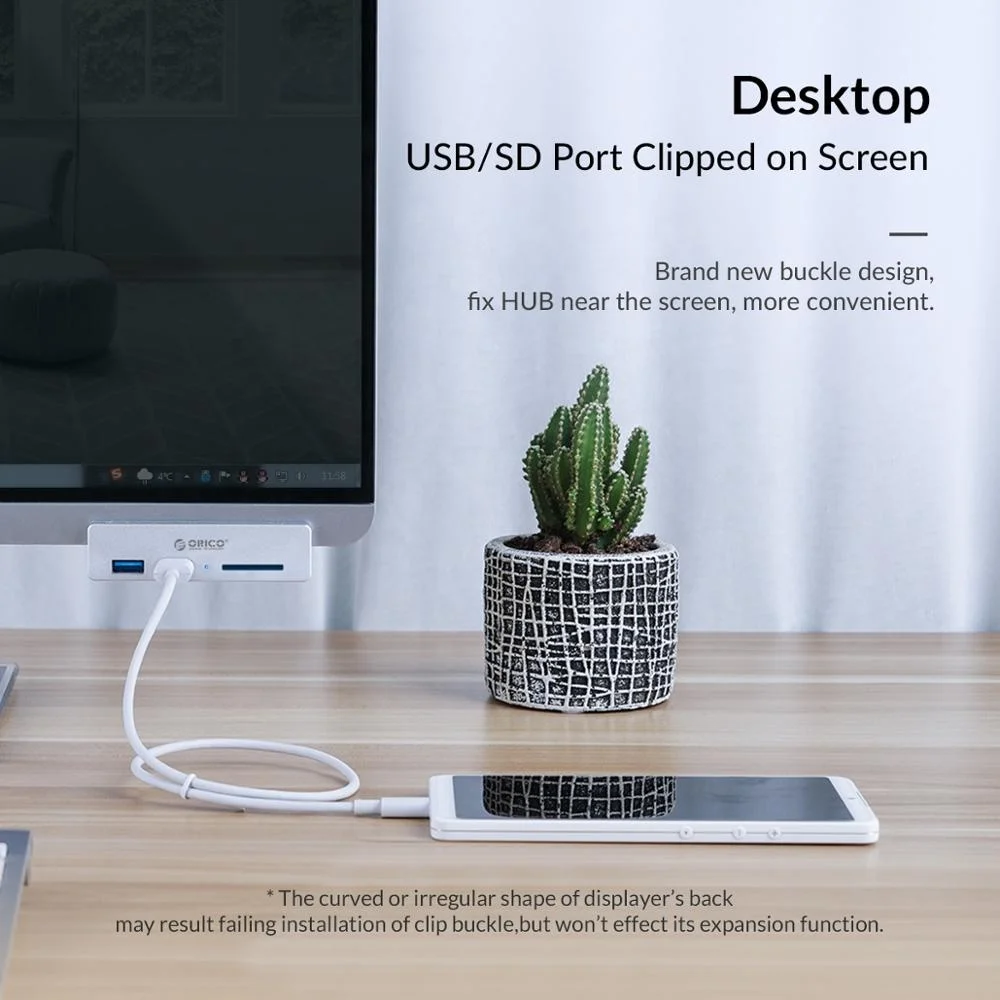 ORICO 5Gpbs Aluminum Alloy Clip-type 2 Port USB 3.0 HUB With SD Card Reader