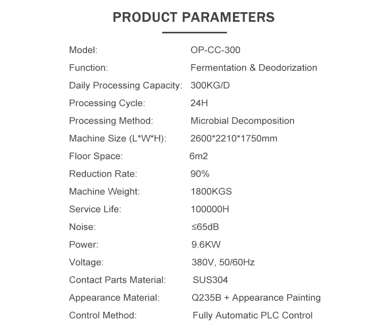 2021 OPDE High-quality Food Waste Composting Machine Proceed Ability 300kgt/day