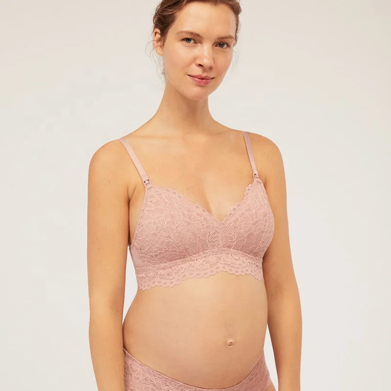High Quality Lactation Bra Maternal Pregnant Women Comfortable Push Up Insert Pads Soft Lace Cotton Nursing Bra