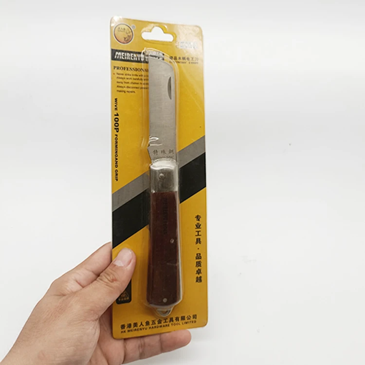 Curved Straight Blade Fine Wood Handle mini Electrician knife