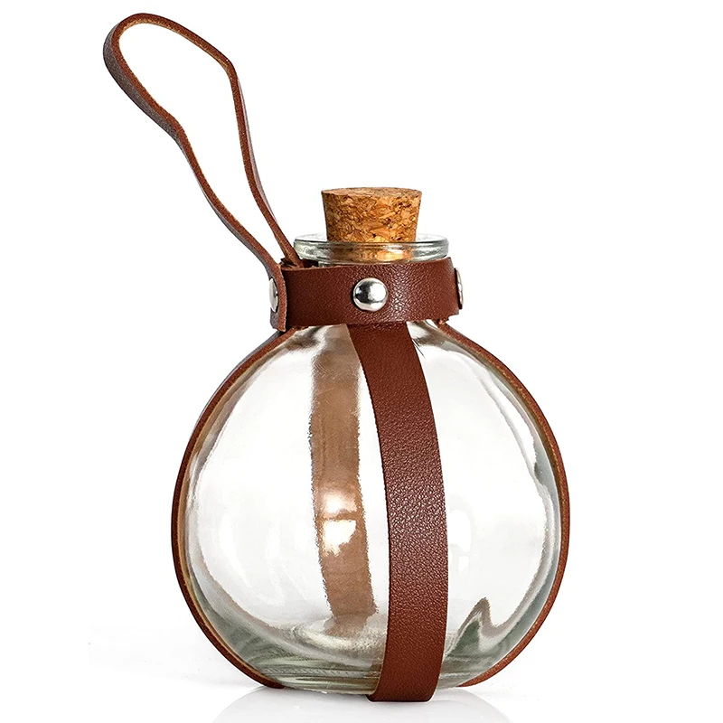 Halloween Cosplay Dark Magic Cork Potion Bottle Spherical Glass Bottle with Leather Belt Magic Potion Bottle