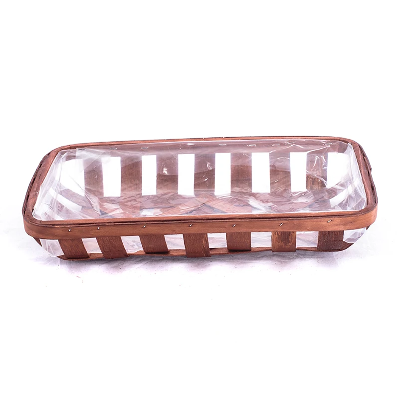 
Set of 2 rectangle shape wood chip bushel storage basket with plastic lining for organizing 