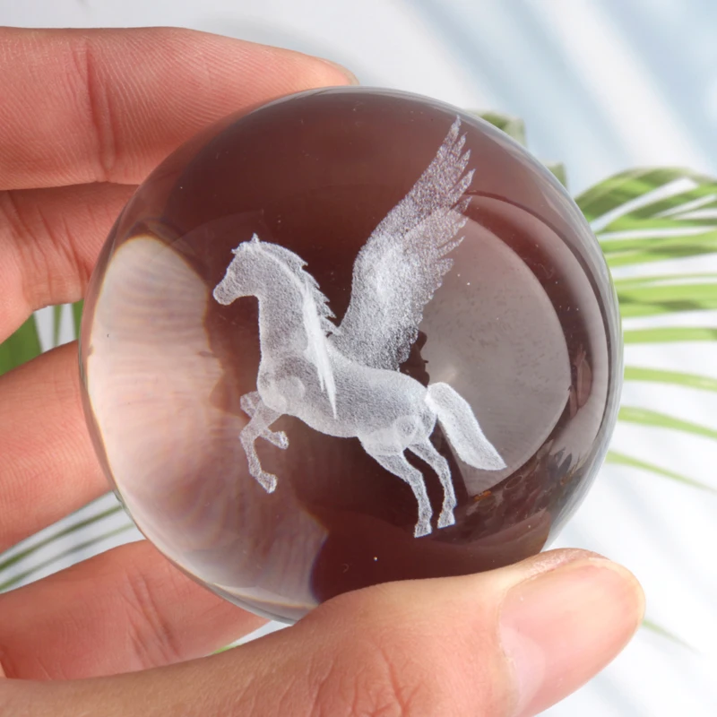 Laser Engraved Globe With Base 3d Miniature Figurine Fengshui Crystal Ball for Decoration