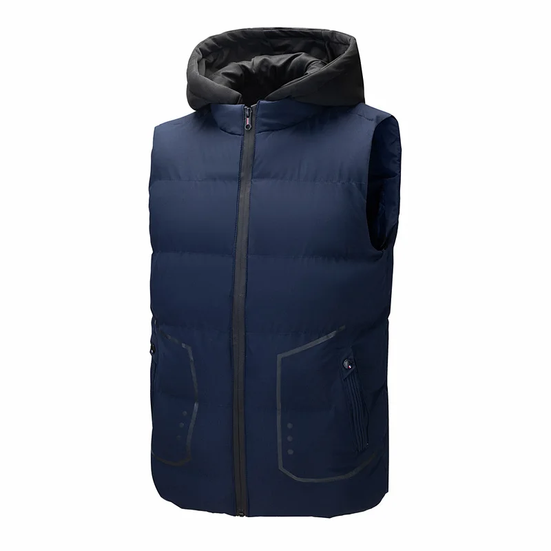 Хорошее качество мужской хлопковый жилет с капюшоном Теплый жилет большого размера мужской жилет