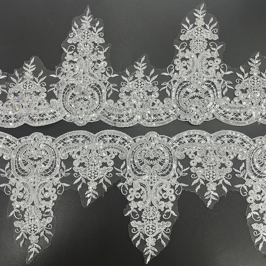 Factory direct gold sequin embroidery lace trimming wedding mesh lace trim  cord embroidery guipure garment clothes