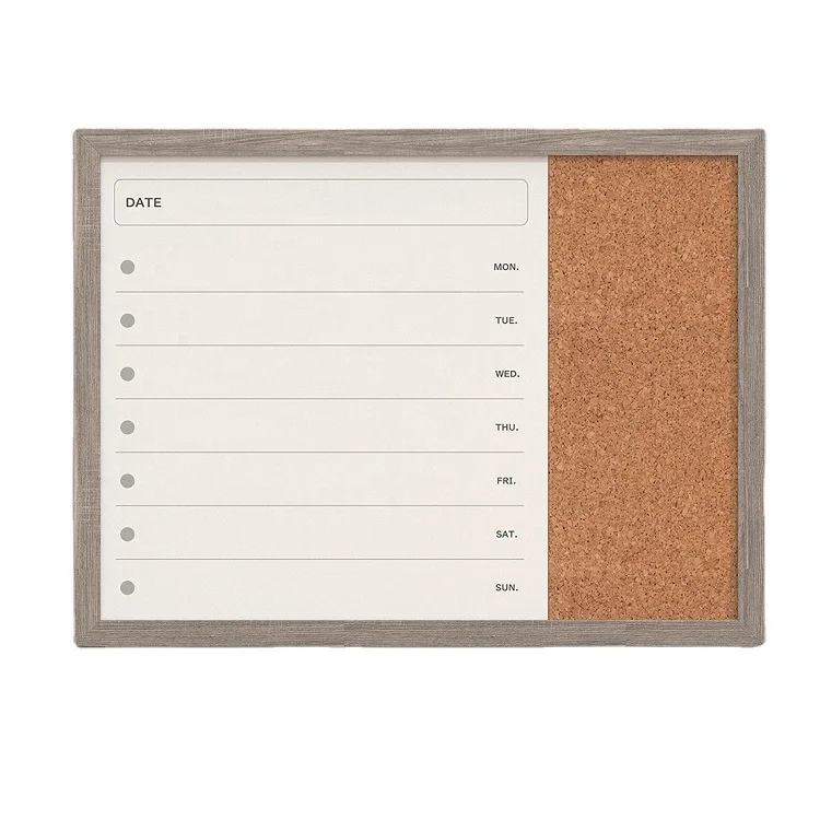 Week Planner Wood Frame Printed Whiteboard And Cork Board Combo Board For Decoration 45*60cm
