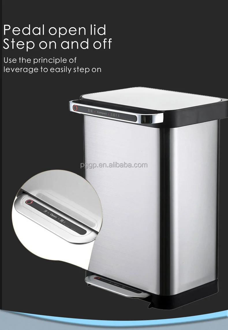 50L Hot sale kitchen garbage compactor bin Stainless Steel 13 gallon compressing trash can with pedal