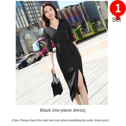 Elegant Women Dress Fashion Soft High Waist Plain Asymmetric Midi Dress OL Casual Half Sleeve Party vestidos Dress