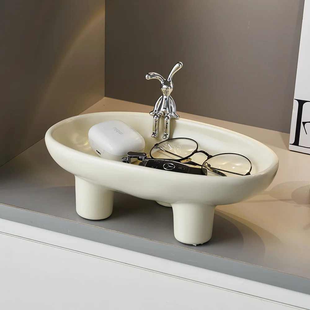 Creative Animal Ceramic Storage Tray Home Decoration Desktop Storage Ornaments Rabbit Bear Statue Bedroom Cosmetic Key Container