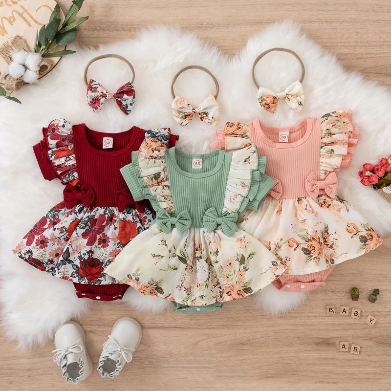 Summer Pit Stripe Sweetheart Bow Knot Sweetheart Dress 1-year-old Toddler Wrap Fart Clothes Summer Clothing Baby Creeper Baby