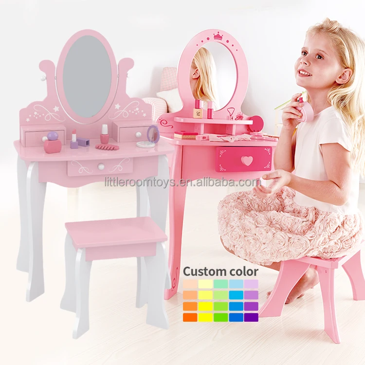 Littleroom Girls Princess Makeup Wooden Dressing Table Home Pretend Simulation Kids Beauty Fashion wood toys Toddler Role Play