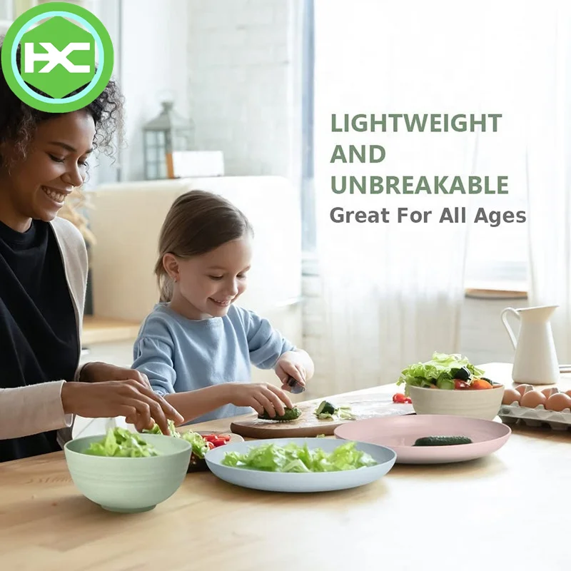 Wholesale Wheat Straw Kids Dinner Set Tableware Degradable Plates Cup Tableware Set Wheat Straw Cutlery Dinnerware Set