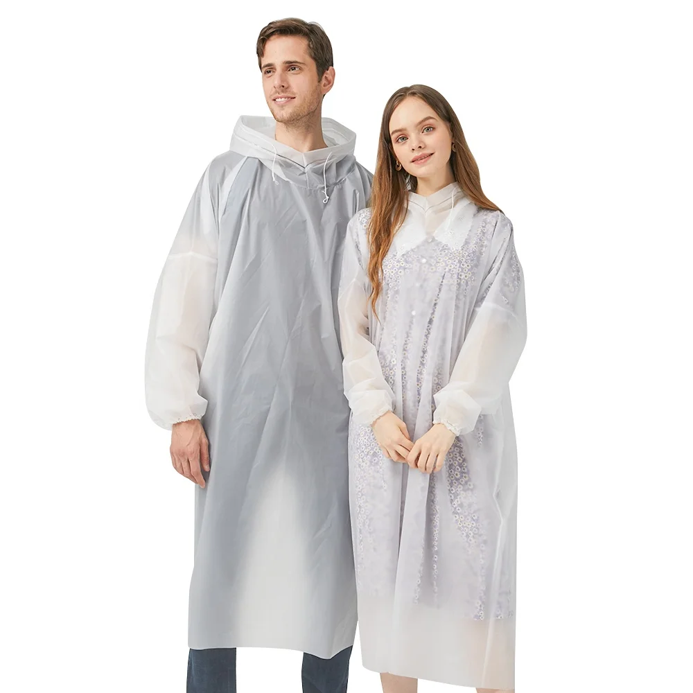 
hooded sleeve rainponcho fishing no button one piece white adult raincoat 