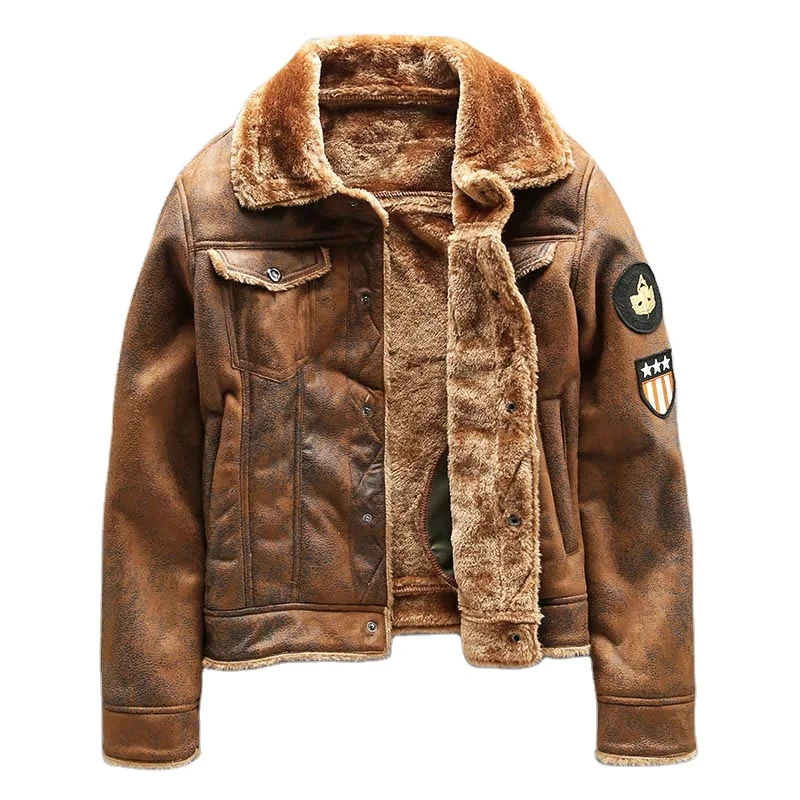 
Air Force Pilot Leather Jacket Men Plus Velvet Thickened PU Leather Jacket Male Fur Coat Outwear Autumn Winter Brand Clothing 