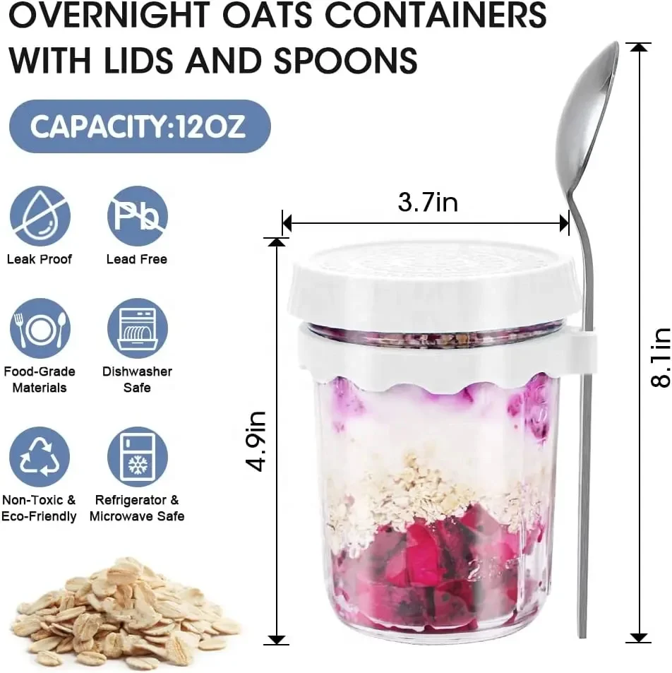 Portable 16oz 10oz Glass Breakfast Jars Glass Sala Overnight Oats Jar