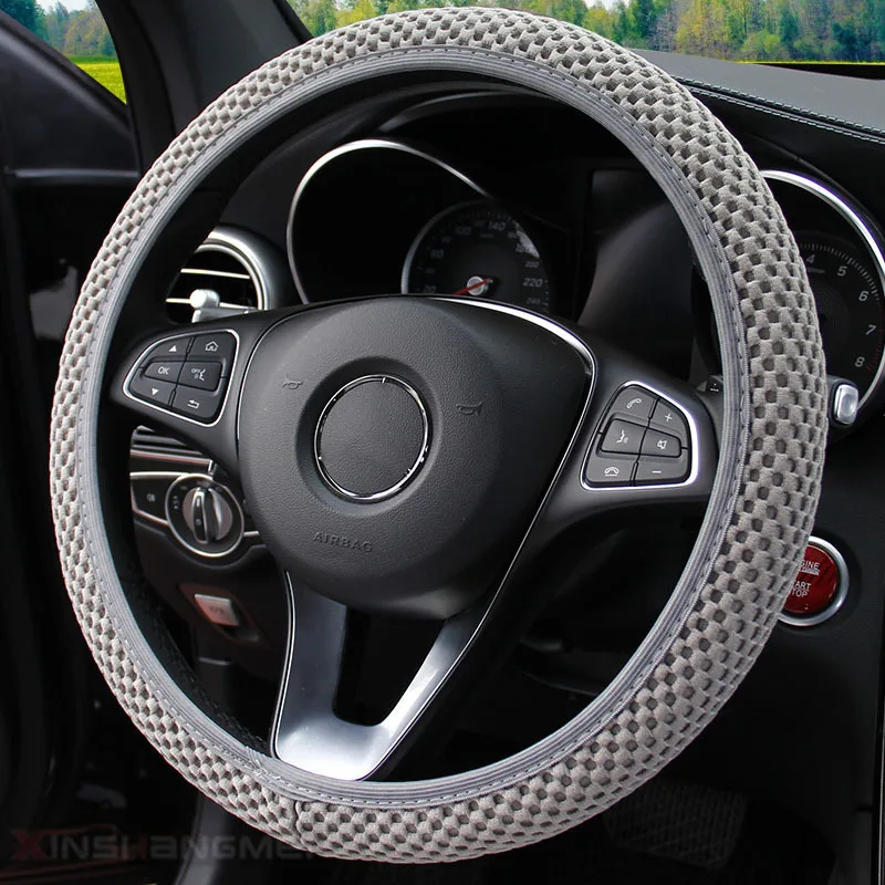 Ice Silk Mesh Breathable Car Steering Wheel Cover Accessory For 14.5-15 Inch
