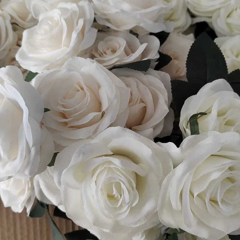 Multi Color 9 Head White Rose Bushes Floral Arrangements Bulk Silk Artificial Flowers Rose Bunch for Wedding Party