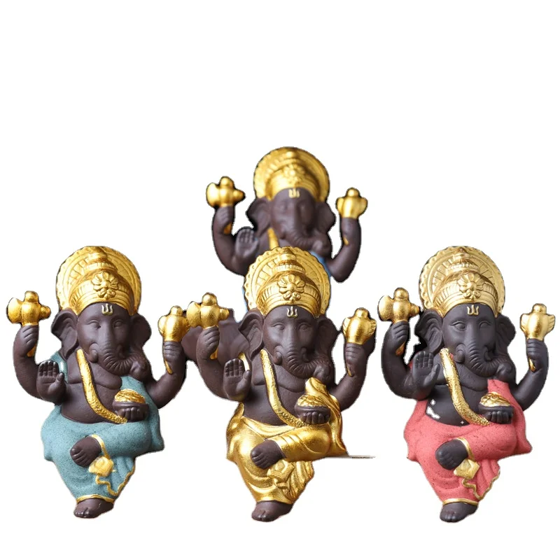 Exotic Religious Ceramic Crafts Lucky Ganesha with Crown Statue Figurine Desktop
