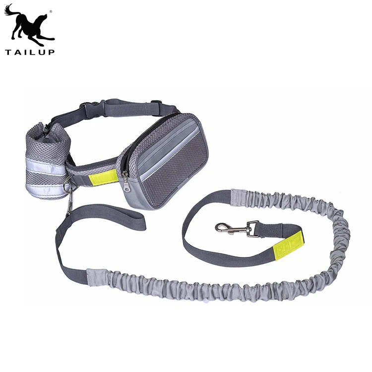 Bungee Hands Free Dog Leash for Running Walking Hiking with two removable waist pockets