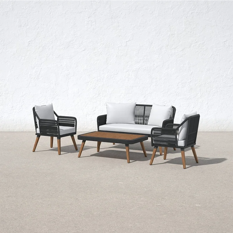 2022 NEW style outdoor furniture set wooden outdoor lounge with rope woven