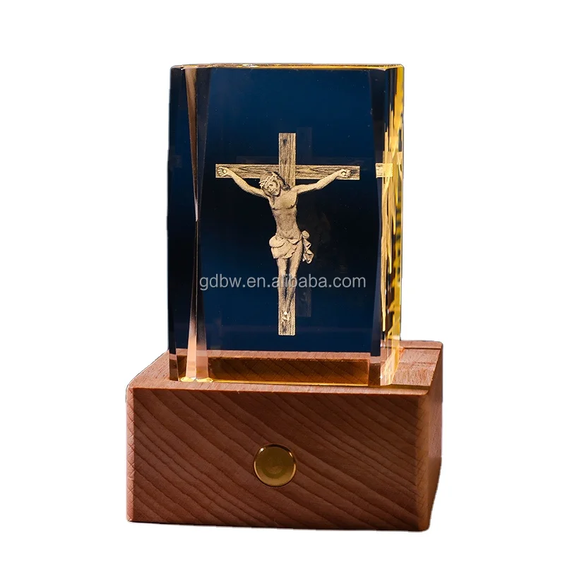 Religious Holy Father Jesus Cross Crystal Glass Cube Souvenirs 3d Engraving Crystal Crystal 3d Engraving Photo Inside