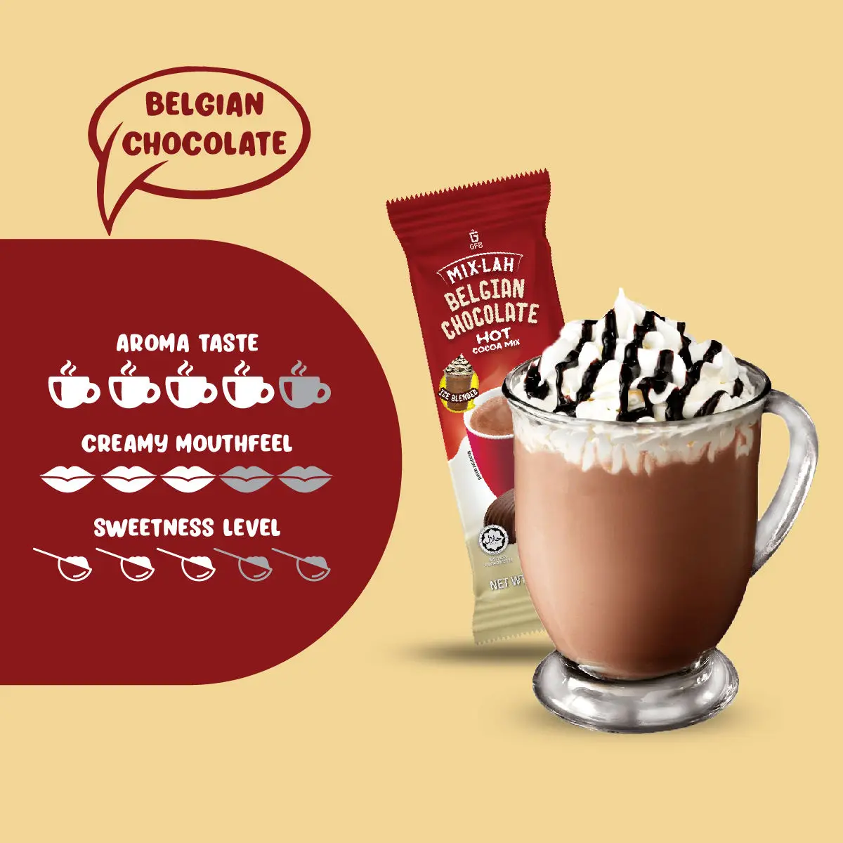 Hot Deals Cheapest Export Wholesale Price Instant Sachet Drink Premium Sweet Belgian Hot Chocolate  3-in-1 Mix 40g
