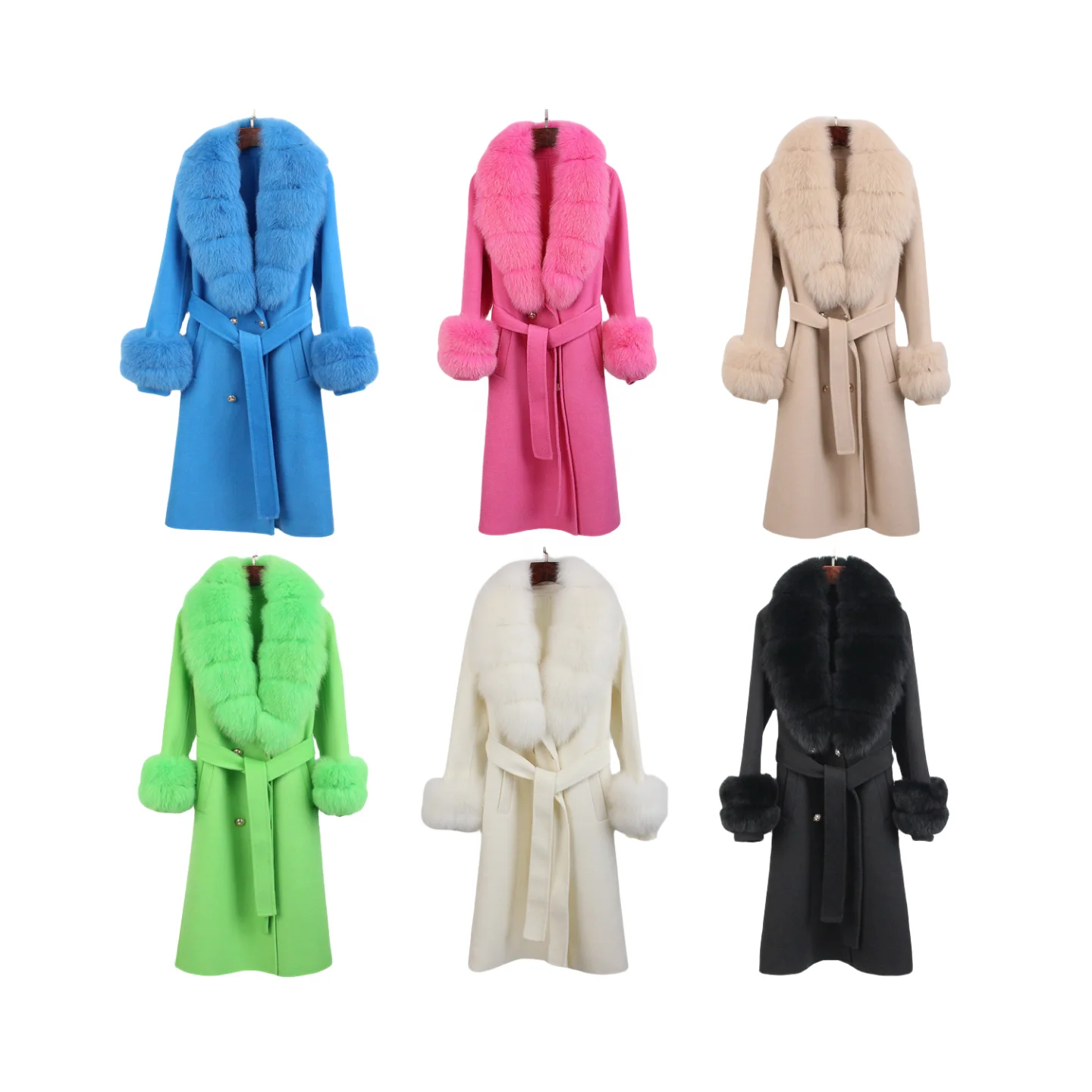 Woolen coat for women. New autumn and winter slim-fitting coat with large fur collar. Detachable fur collar.