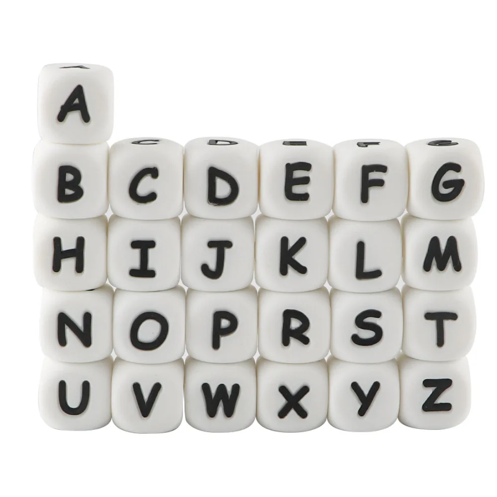 BPA Free Silicone Soft Teething Beads Food Grade Silicone Loose Beads English Alphabet 12mm Silicone Letter Beads