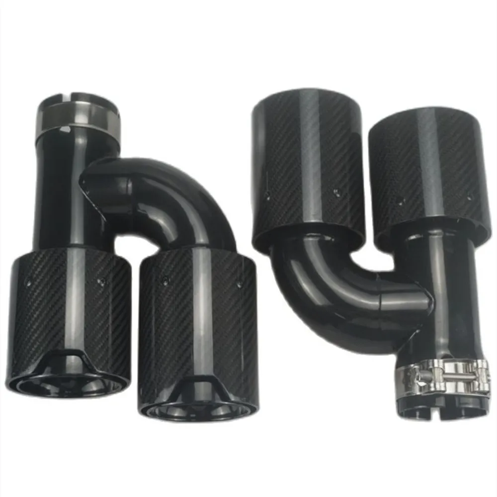 1PCS Dual Exhaust Tip Quad Muffler Tip Gloss Bluing Carbon Fiber Black Exhaust Pipe Tail Exhaust Muffler Tip For BMW