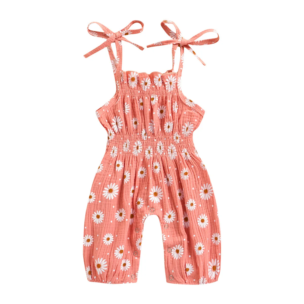
2021 new summer baby girl clothing daisy print jumpsuit cotton and linen sleeveless baby jumpsuit newborn jumpsuit tights 