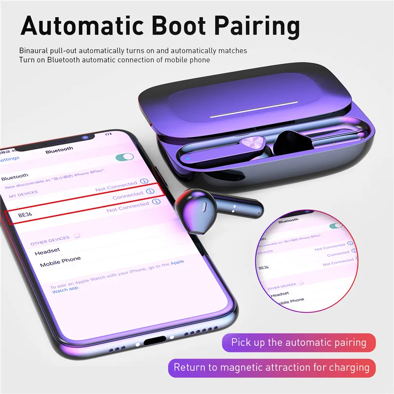 Dropshipping 2021 TWS Wireless BT V5.0 Earphones Microphone Charging Box Charger Mini Stereo Sport Wireless Earbuds BE36