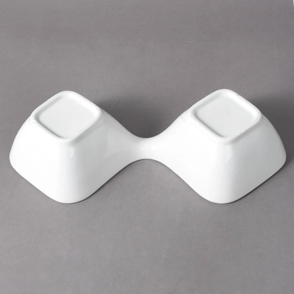 Custom Ceramic Divided Square Serving Bowl Divided Dish for Dips Chip Sauce Nuts Trinket Dish