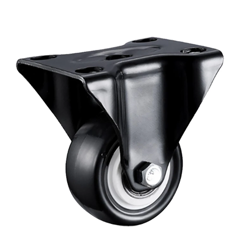 2 inch 50 mm PVC industry rigid plate casters wheel without brake 50 mm Black Rubber Light Duty Caster wheels