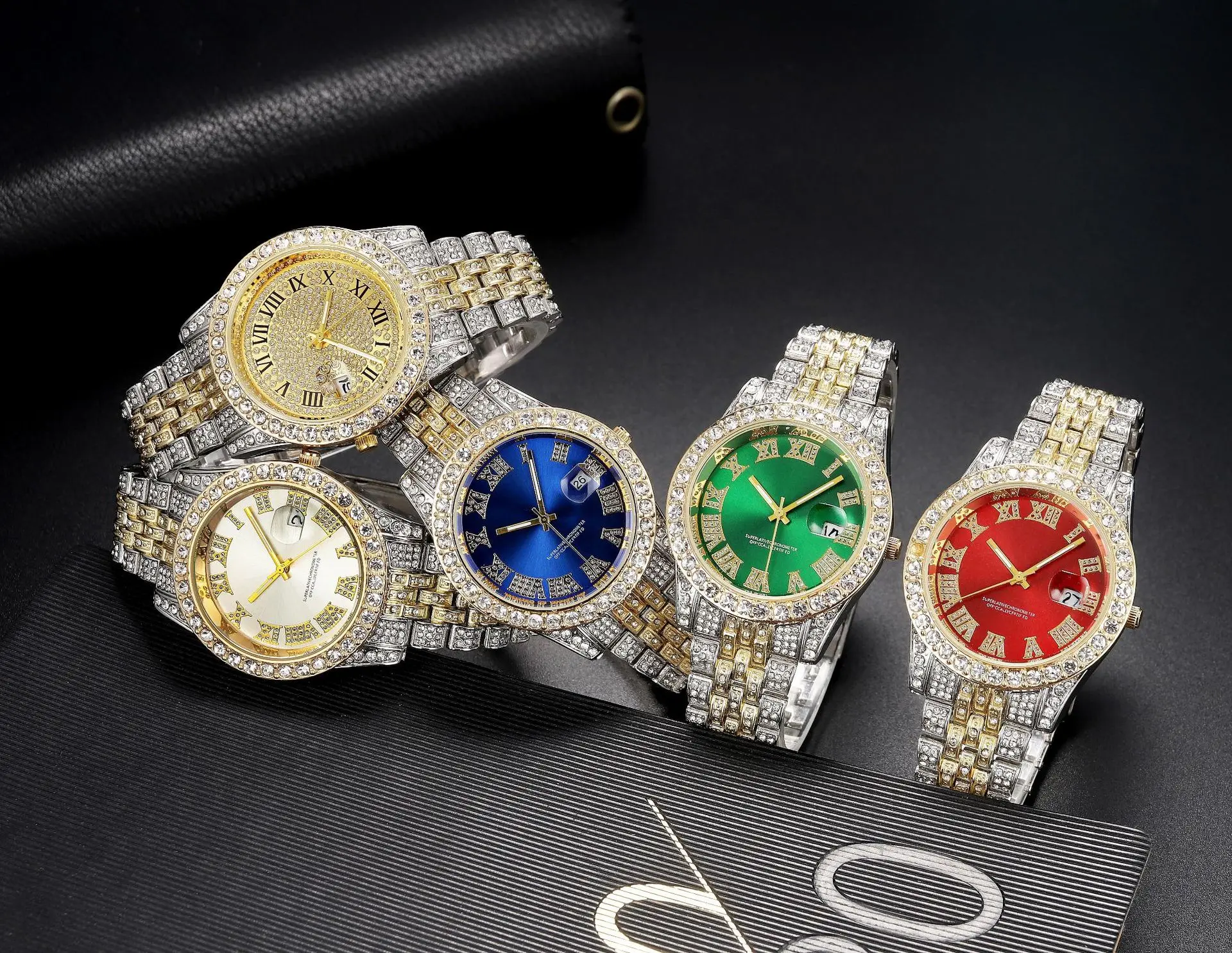 Hip Hop Diamond Watch Fashion Luxury Quartz Watches Stainless Steel Diamond Dial Iced Out Quartz Watch Men Jewelry
