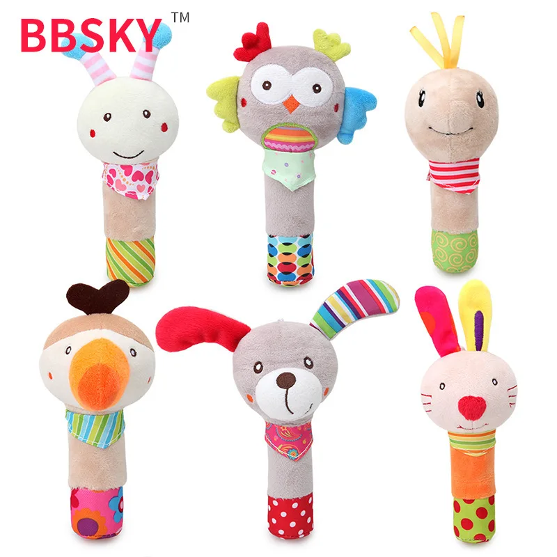 
BBSky Stuffed Animal Baby Soft Plush Hand Rattle Squeaker Stick toy baby comforter toy 