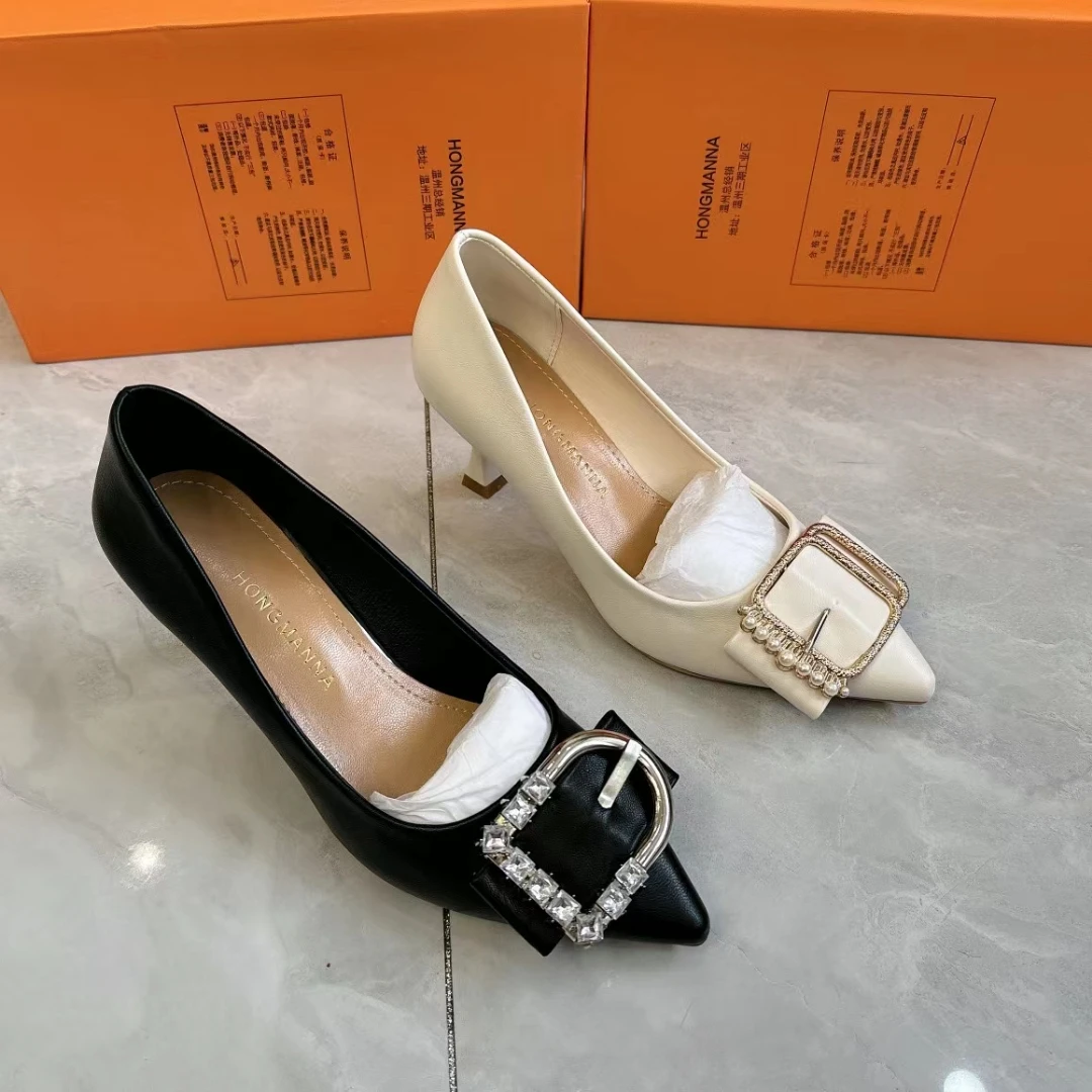 W2848 Trendy Simple Stiletto Office Ladies Heels Work Shoes PU Leather Slip-On Pointed Toed High Heels Shoes For Women