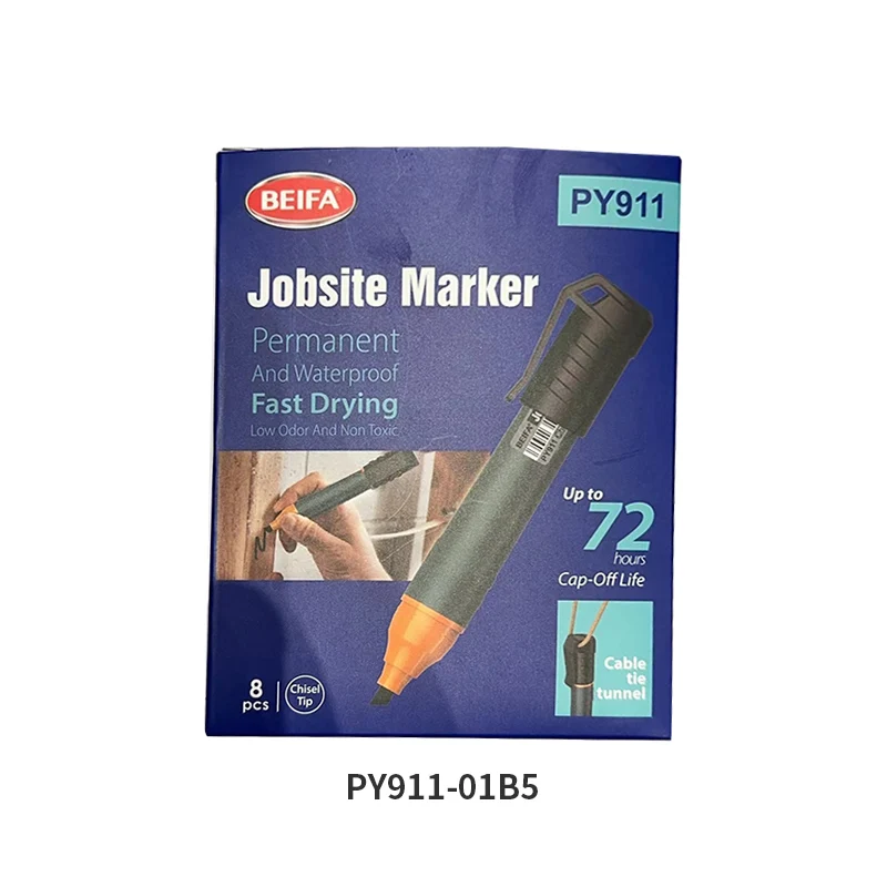 BEIFA PY911 chisel tip cable tie tunnel writes on plastic concrete wood metal dusty wet oily surface conditions jobsite marker