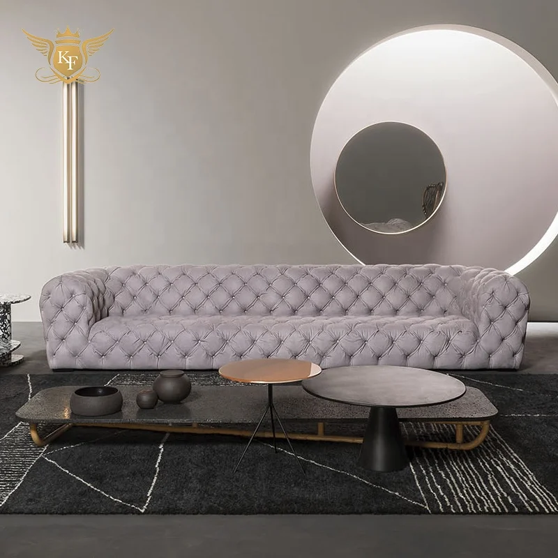 Italian Design Velvet Living Room Furniture Tufted Sofa Set Customized Post Modern Chesterfield Villa Sofa Button Couch