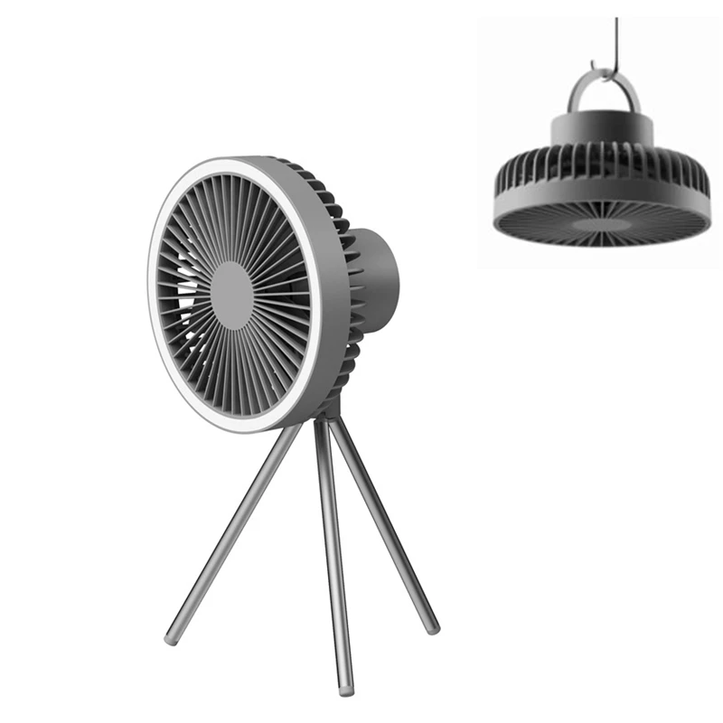 10000mAh USB Tripod Camping Fan With  Light Rechargeable Desktop Stand Air Cooling Fan Portable Wireless Ceiling Electric Fan