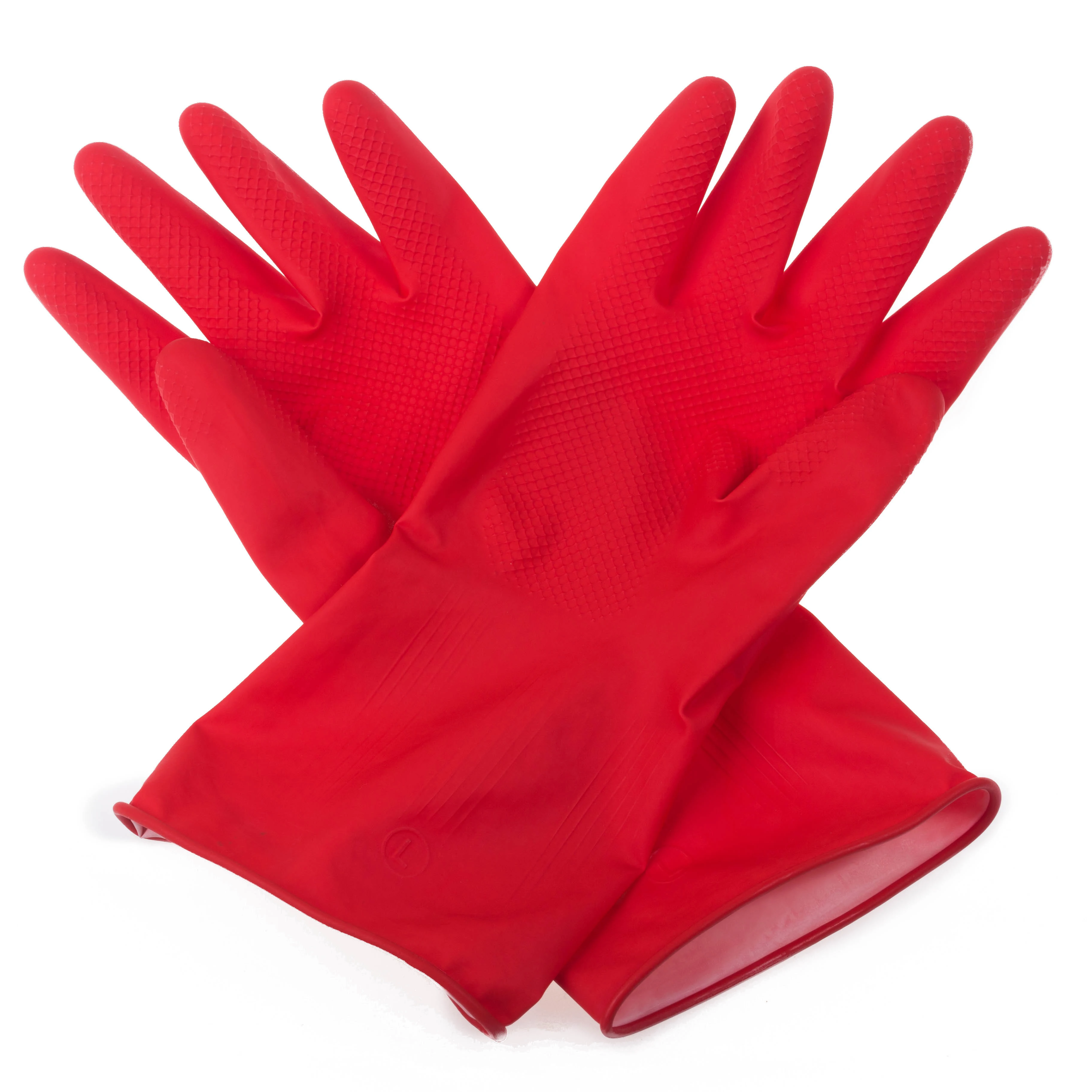 Dip flockline red industrial rubber working gloves