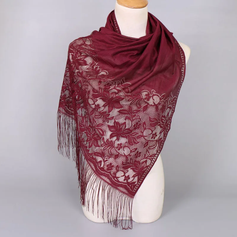 Special Sale Lace Shawls Polyester Hollow Headscarves With Tassel Muslim Women Turban In Stock Manufacture Wholesale