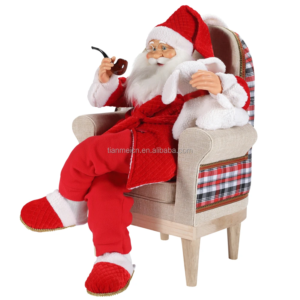 80cm Christmas Animated Sofa Santa Claus with Lighting Musical Ornament Decoration Traditional Holiday Figurine Collection home