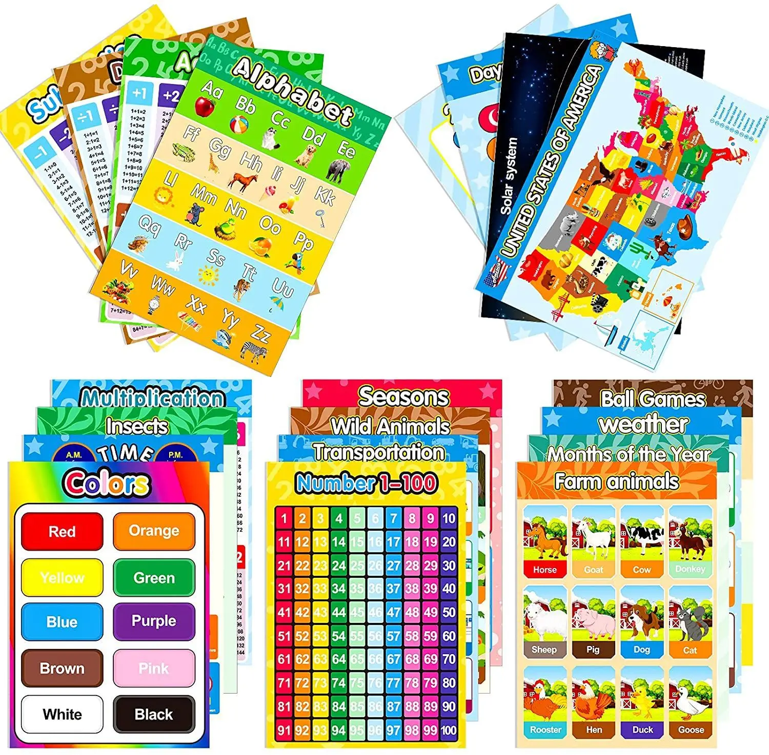 Educational Preschool Poster for Toddler and Kid with Glue Point Dot for Nursery Home school Kindergarten Classroom