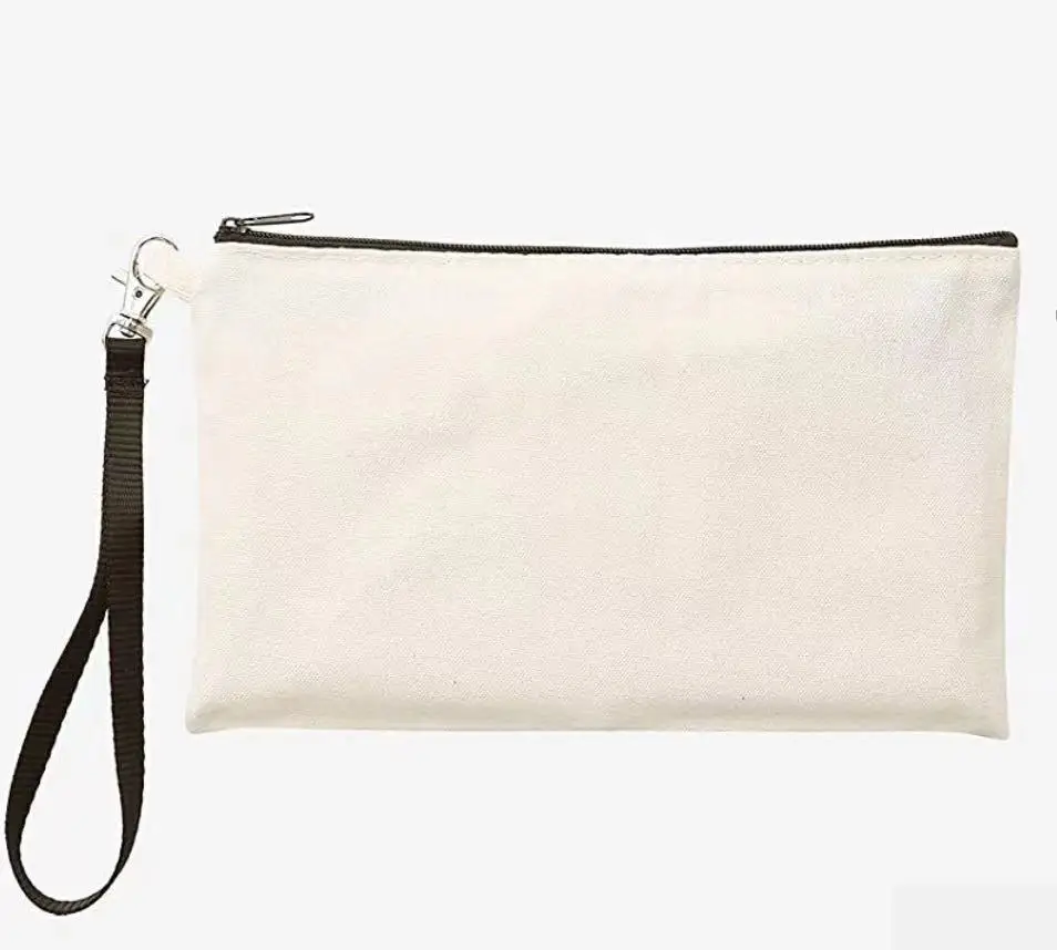 wholesale custom promotional plain canvas pencil case with zipper