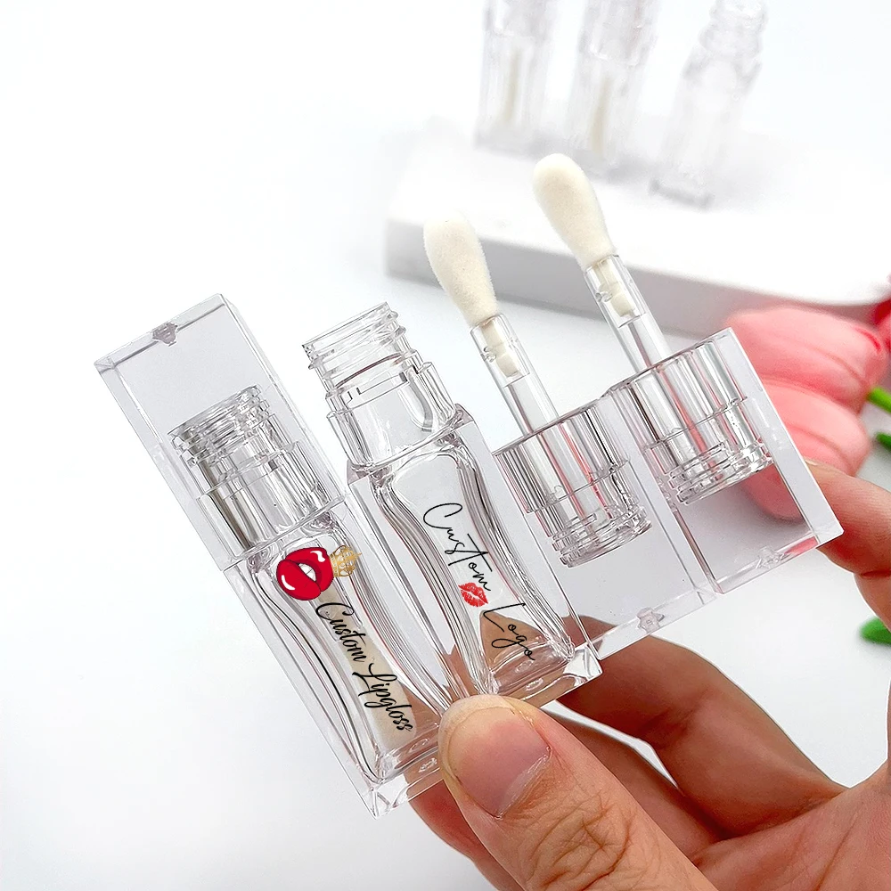 2024new style square clear crystal lip gloss bottle tubes empty transparent lipgloss container tubes with big wand brush 6ml