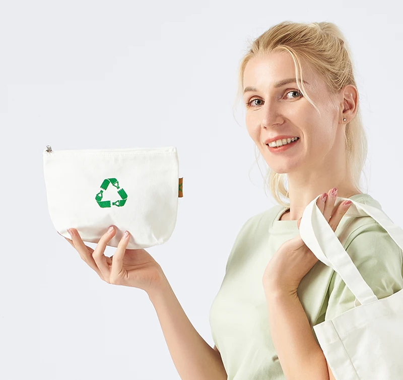 ECO-friendly make up bags cases sustainable RPET recycled canvas Polyester Cosmetic Bag