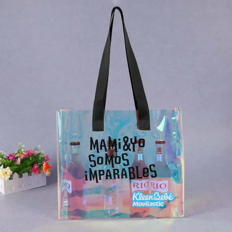 Custom Wholesale Plastic Gift Bag PVC Laser Bag Holographic PVC Transparent Shopping Tote Bag
