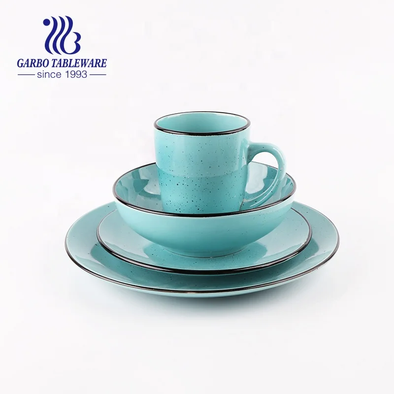 
China factory cheap blue color glazed unique ceramic tableware fine stoneware dinner set 16pcs royal ceramic dinnerware sets 