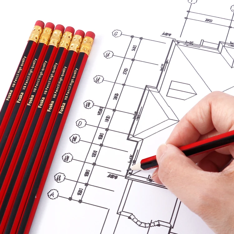 Foska Office Writing Products Cheapest Hexagonal Classic Blue & Red Surface HB Wood Pencil Set for Stationery Supplier